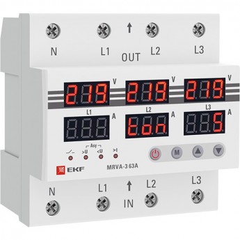 Трехфазное реле напряжения и тока с дисп. MRVA-3 63A EKF Трехфазное реле напряжения и тока с дисп. MRVA-3 63A EKF