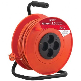 Удлинитель EKF PROxima Атлант 2.0, 4 гнезда, 50м, без заземления, ПВС 2x0.75, 6А/1.3кВт, SQ